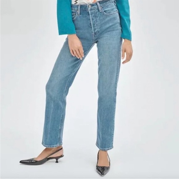 ARITZIA DENIM FORUM The Arlington High Rise Straight Light Wash Denim Jeans - Picture 1 of 11